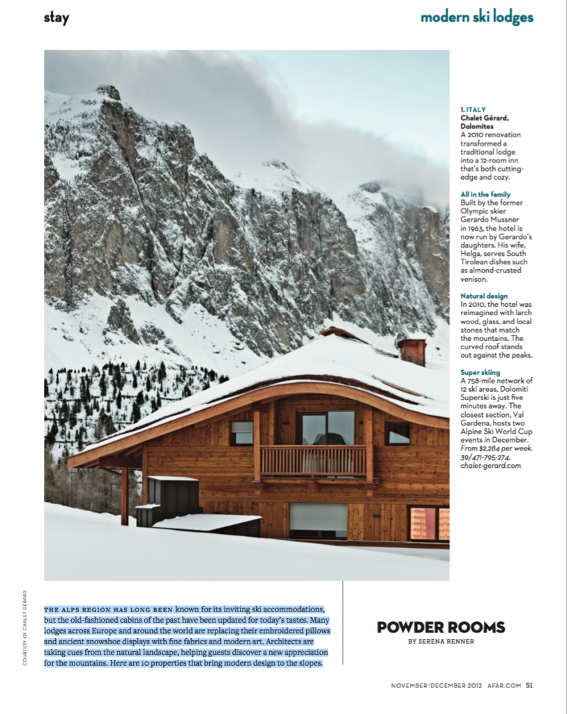 Modern Ski Lodges, AFAR, Serena Renner